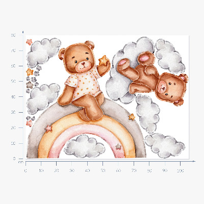 Muur stickers 80x106 Schattige teddyberen op een regenboog in pastelwaterverf