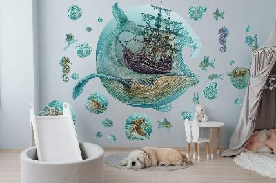 Muur stickers 80x94 Onderwaterkoninkrijk met een tekenfilmschip