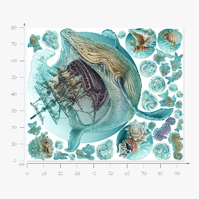 Muur stickers 80x94 Onderwaterkoninkrijk met een tekenfilmschip