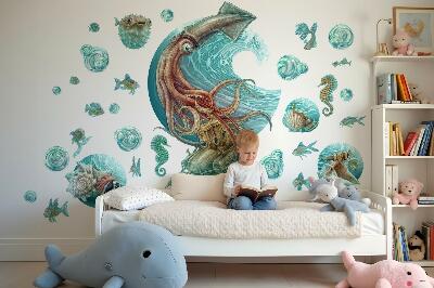 Muur stickers 80x77 Een sprookjeswereld van cartoonzeedieren
