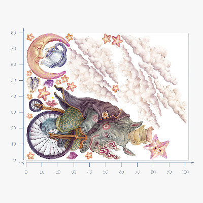 Muur stickers 80x102 De pastelkleurige dierenwereld in tekenfilmvorm