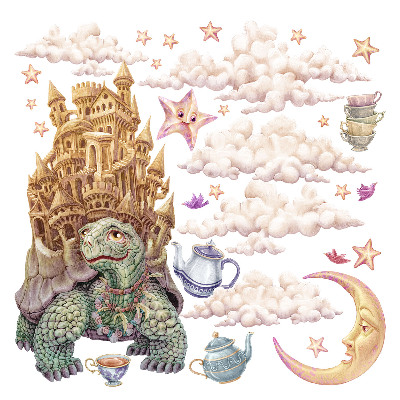 Muur stickers 80x103 Dieren in een pasteltekeningesthetiek