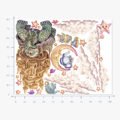 Muur stickers 80x103 Dieren in een pasteltekeningesthetiek