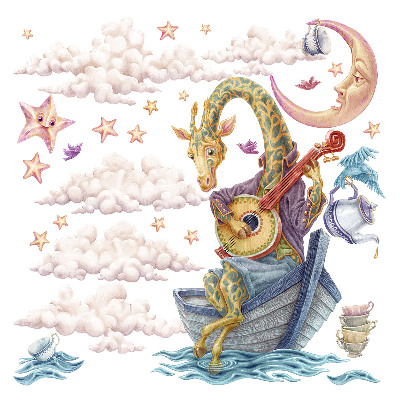 Muur stickers 80x113 Pastelkleurige dieren in cartoonstijl