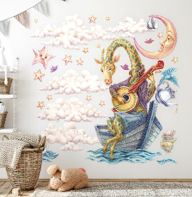 Muur stickers 80x113 Pastelkleurige dieren in cartoonstijl