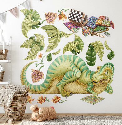 Muur stickers 80x103 Dinosauruspatroon met bladeren en bloemen in pastelkleuren