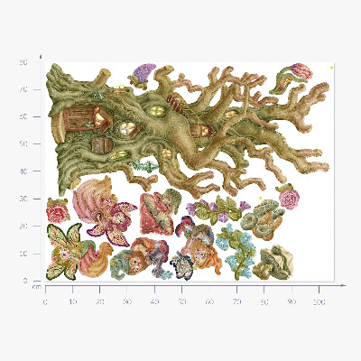 Muur stickers 80x106 Bosfeeënwezens en pastelkleurig huis