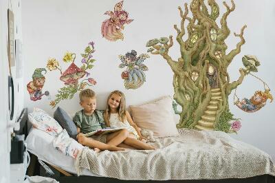 Muur stickers 80x106 Boswezens en pastelkleurige boomhutten