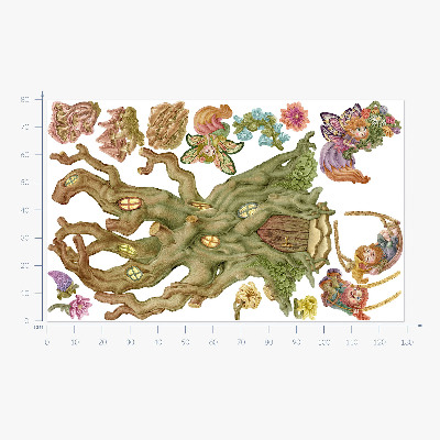 Muur stickers 80x129 Bosmagie: Feeënkabouters en een pastelkleurig huis