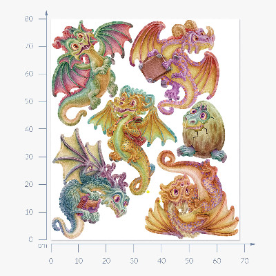 Muur stickers 80x68 Kleurrijke draken in sprookjesachtige, tekenfilmstijl