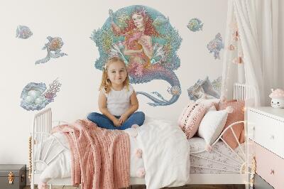 Muur stickers 80x79 Zeemeermin in pastelkleurige onderwaterstijl