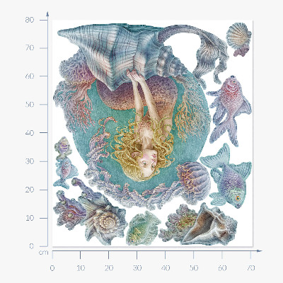 Muur stickers 80x71 Zeemeermin in een pastelkleurige onderwaterwereld