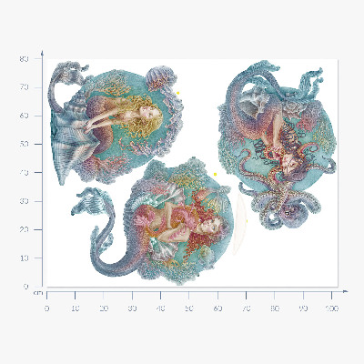 Muur stickers 80x102 Onderwatersprookjes met kleine zeemeerminnen in pastel