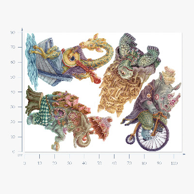 Muur stickers 80x105 Pasteltekeningen van magische dieren