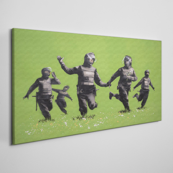 Canvas schilderij Oproerpolitie op Banksy Field