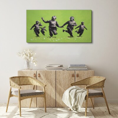 Canvas schilderij Oproerpolitie op Banksy Field