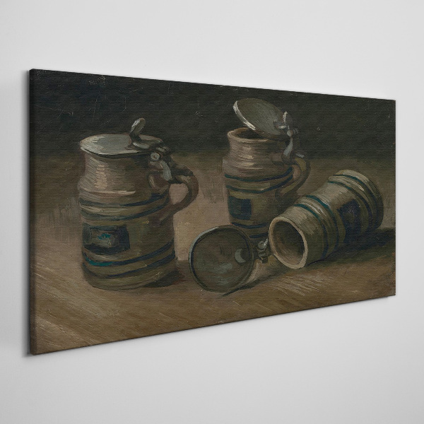 Canvas schilderij Antieke mokken op tafel