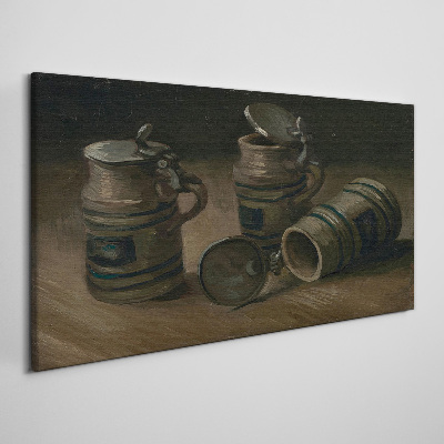 Canvas schilderij Antieke mokken op tafel