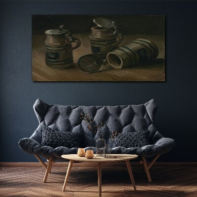 Canvas schilderij Antieke mokken op tafel