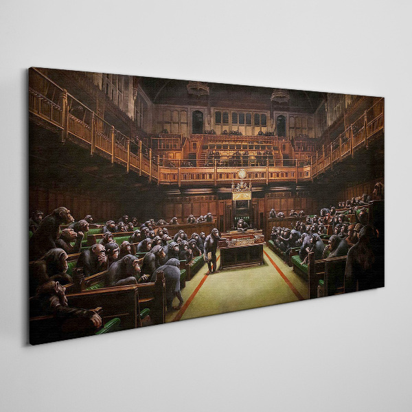 Canvas schilderij Een bijeenkomst van apen in het parlement