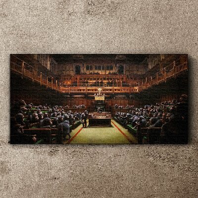 Canvas schilderij Een bijeenkomst van apen in het parlement
