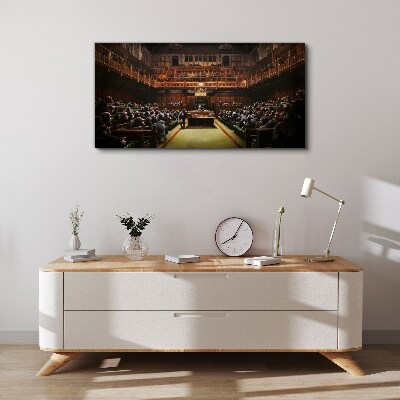 Canvas schilderij Een bijeenkomst van apen in het parlement