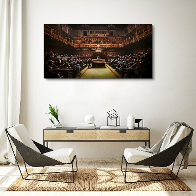Canvas schilderij Een bijeenkomst van apen in het parlement