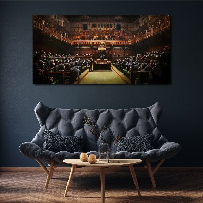Canvas schilderij Een bijeenkomst van apen in het parlement