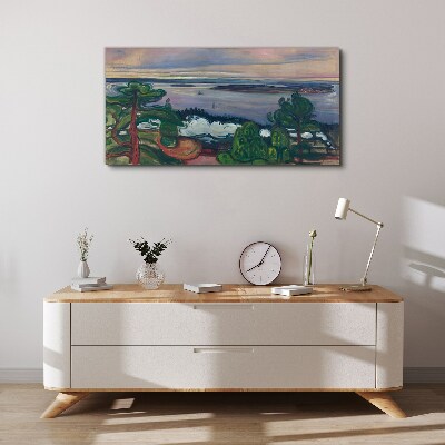 Canvas schilderij Zeegezicht met bomen