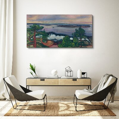 Canvas schilderij Zeegezicht met bomen