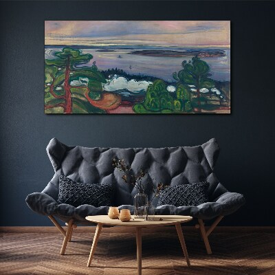 Canvas schilderij Zeegezicht met bomen