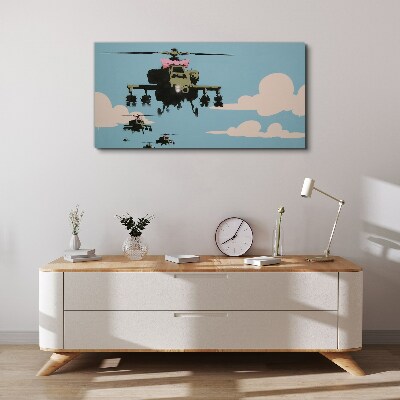 Canvas schilderij Helikopters met roze strikken