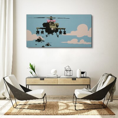 Canvas schilderij Helikopters met roze strikken