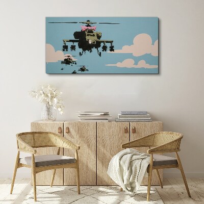 Canvas schilderij Helikopters met roze strikken