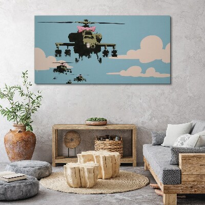 Canvas schilderij Helikopters met roze strikken