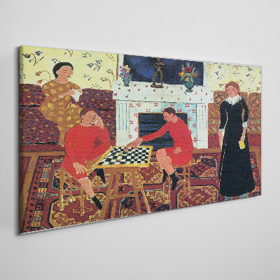 Schilderij op doek Een schaakspel in een kleurrijk interieur