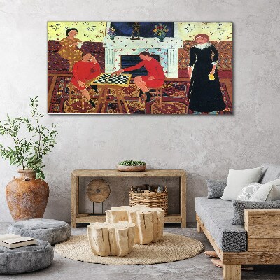 Schilderij op doek Een schaakspel in een kleurrijk interieur