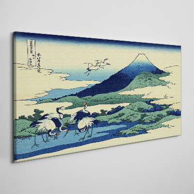 Schilderij op doek Kranen bij een berg