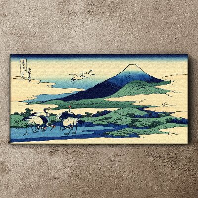 Schilderij op doek Kranen bij een berg