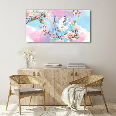 Canvas schilderij Bloemenlandschap met een kraanvogel