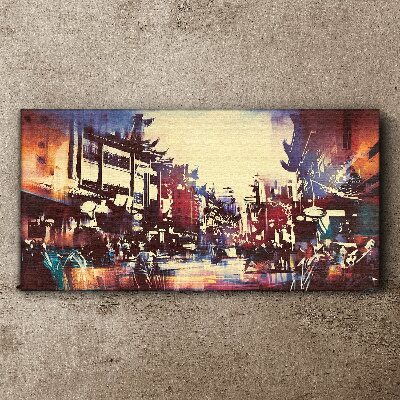 Canvas schilderij Straatbeeld in de kleuren van de nacht