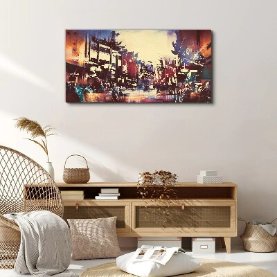 Canvas schilderij Straatbeeld in de kleuren van de nacht