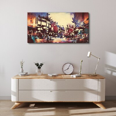 Canvas schilderij Straatbeeld in de kleuren van de nacht