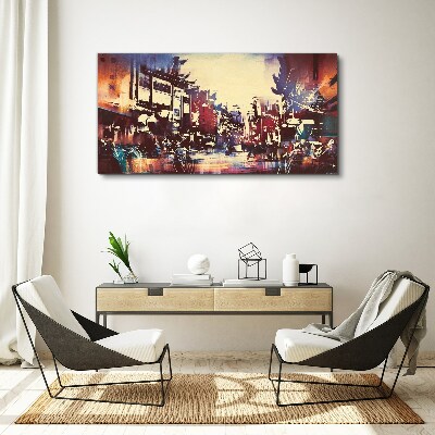 Canvas schilderij Straatbeeld in de kleuren van de nacht