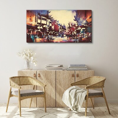 Canvas schilderij Straatbeeld in de kleuren van de nacht