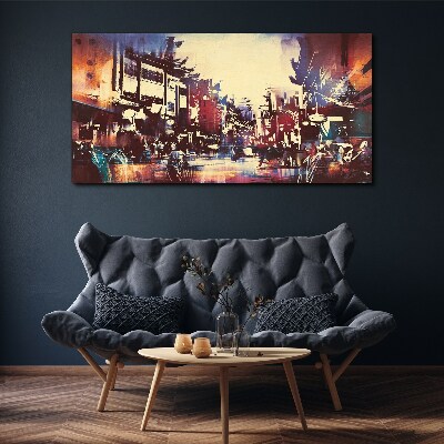 Canvas schilderij Straatbeeld in de kleuren van de nacht