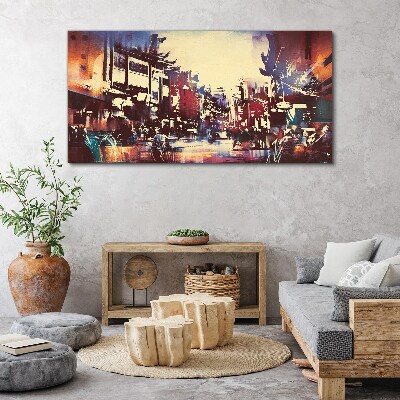 Canvas schilderij Straatbeeld in de kleuren van de nacht