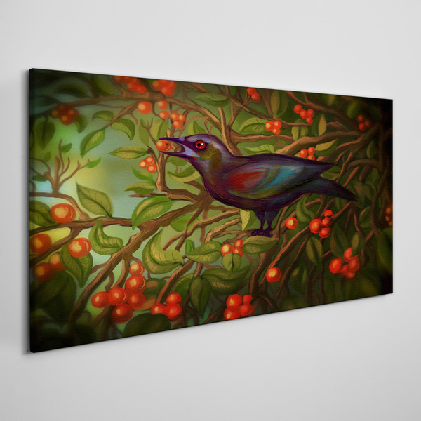 Foto op canvas Een vogel tegen de achtergrond van een fruittak