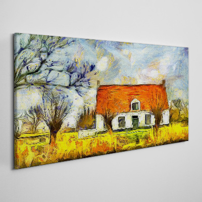 Canvas schilderij Een kleurrijk landhuisje in het landschap