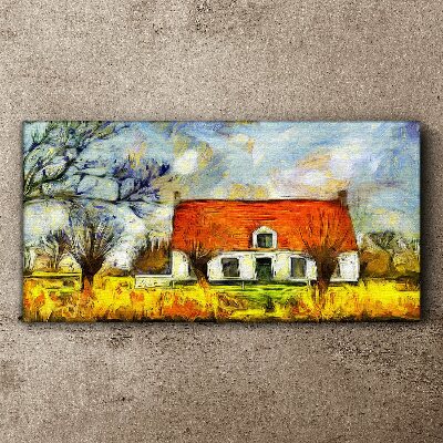 Canvas schilderij Een kleurrijk landhuisje in het landschap
